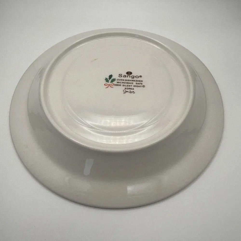 Vintage Sango Silent Night Christmas Teacup w. Saucer 1980s Holiday Ice Skate